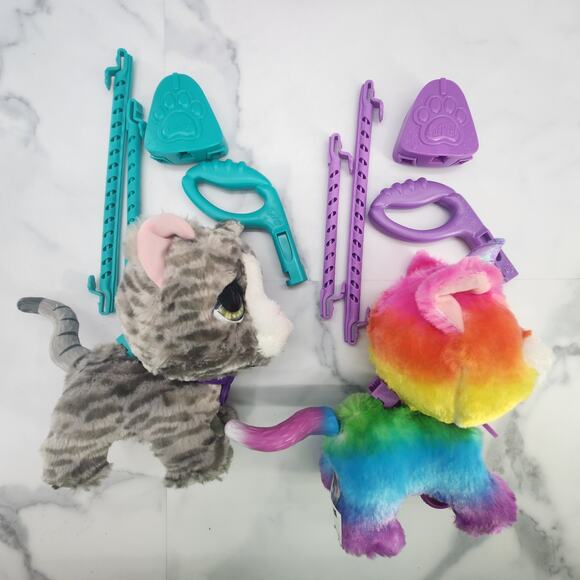 FurReal Friends Unicorn Cat & Gray Cat leash 2018 Hasbro walksalot toys works! - Picture 6 of 16